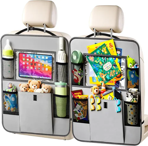 Miniatura 8 de Organizador para el asiento trasero del coche con soporte para tableta, 6 bolsillos de almacenamiento, protectores de respaldo de asiento