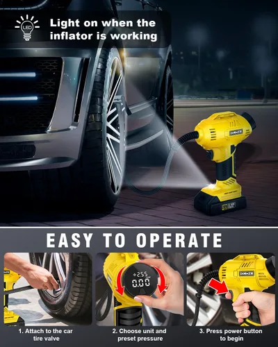 Miniatura 5 de Inflador de neumáticos, compresor de aire portátil, bomba de aire de mano de 150 PSI para neumáticos de automóvil con batería recargable de 20 V