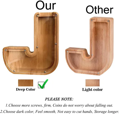 Miniatura 4 de Alcancía de madera grande personalizada, 7.5 pulgadas, con ventana acrílica fácil de abrir, caja de ahorro de dinero inicial para niños y niñas