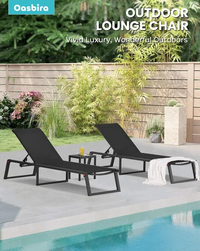 Miniatura 7 de Tumbona de aluminio para exteriores, plegable y sin montaje, sillas reclinables de 5 posiciones para exteriores junto a la piscina, tumbona de sol