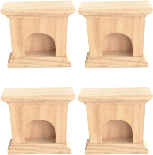 Zerodeko Chimenea de casa de muñecas en miniatura, paquete de 4 unidades, modelo de madera a escala 1/12, decoración realista de mini chimenea para