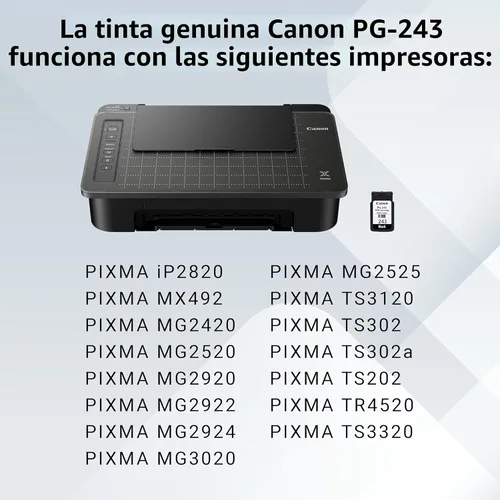Miniatura 8 de Canon PG-243 - Cartucho de tinta negra original, compatible con iP2820, MX492, MG2420/2520/2920/2922/2924/3020/2525, TS3120/302/302a/202/4520/3320