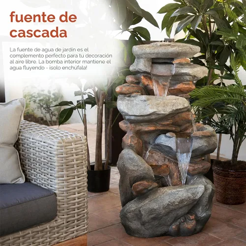 Miniatura 4 de Alpine Corporation Fuente de agua de piso de roca de 40 pulgadas con 4 niveles, cascada de agua y luces LED blancas, fuente de agua tranquila