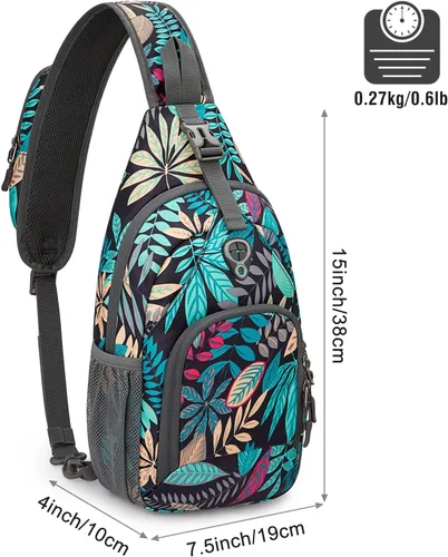 Miniatura 2 de G4Free Bolso bandolera RFID, mochila cruzada para el pecho, bolso de hombro para senderismo al aire libre Hoja Azul