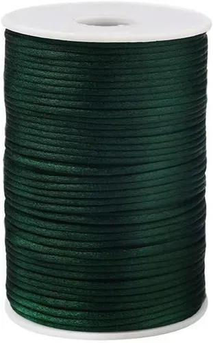 Miniatura 42 de 2.0mm Hilo de Cordón de Seda de Nylon para Cuentas de Macramé, Pulseras, Nudos Chinos, Collares, Joyería 109 Yardas (Verde Oscuro)