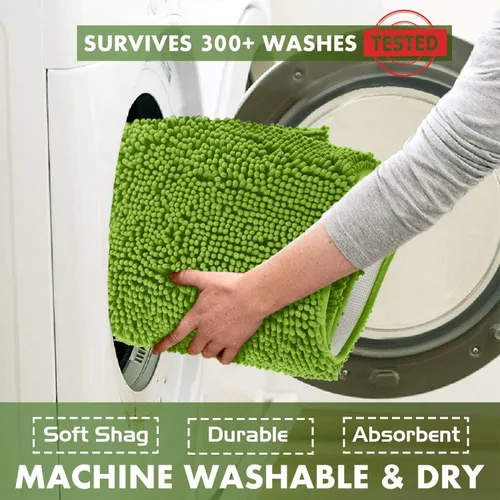 Miniatura 4 de LuxUrux Juego de 2 tapetes de baño de felpa extrasuave, material de microfibra de felpilla de 1 pulgada, color verde súper absorbente