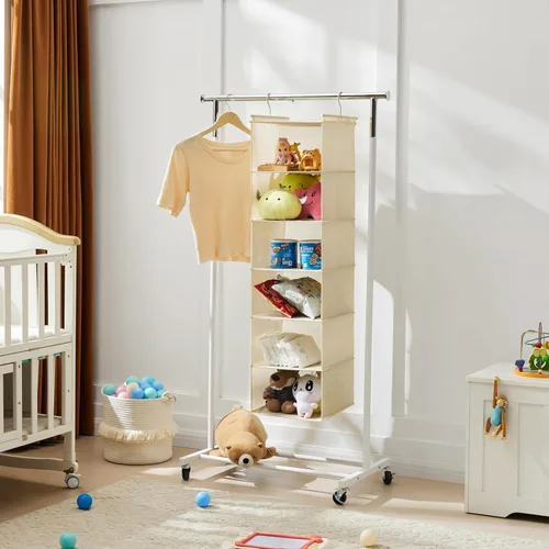 Miniatura 6 de MAX Houser Organizador colgante de armario de 6 niveles, estante colgante de tela con 2 ganchos resistentes para almacenamiento, plegable (beige)