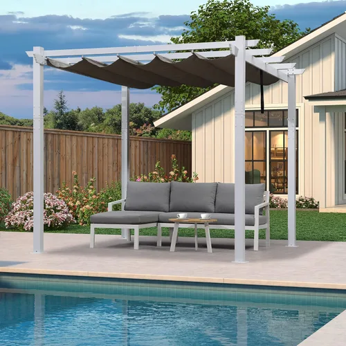 Miniatura 55 de PURPLE LEAF Pérgola Retráctil de 10' x 13' para Exteriores de Aluminio Blanco con Toldo de Sombra para Patio Refugio Moderno Marrón para Jardín
