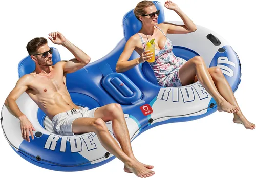 QPAU Tubo inflable doble para río, 2 personas con capacidad de 660 libras, resistente a pinchazos de 93 pulgadas, flotador de río resistente, balsa