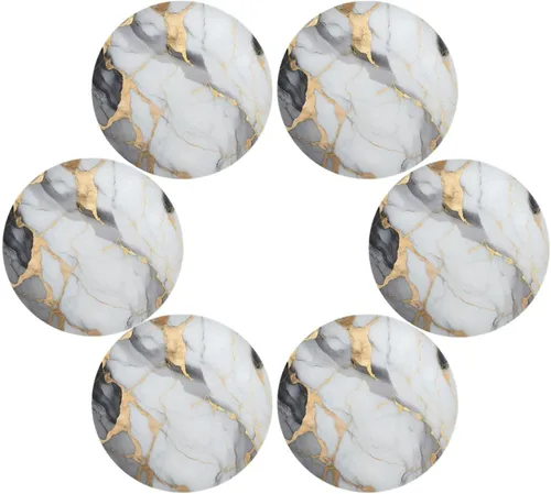 Juego de 6 manteles individuales redondos de mármol blanco y dorado para mesa de cocina, manteles individuales lavables Mármol 2