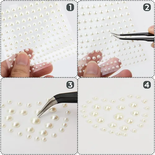 Miniatura 6 de Nicpro - 2475 calcomanías de perlas autoadhesivas, 4 tamaños, para maquillaje, gemas de perlas blancas, decoración para cara, cuerpo, uñas, cabello