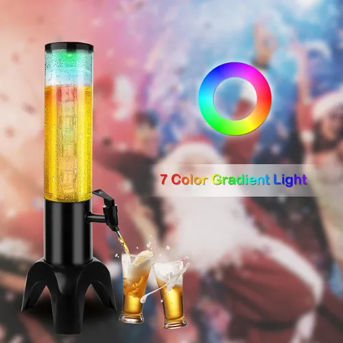 Miniatura 4 de Dispensador de cerveza Margarita Tower, dispensador de torre de mimosa de 50 onzas con tubo de hielo y luz LED, dispensador de torre de bebidas