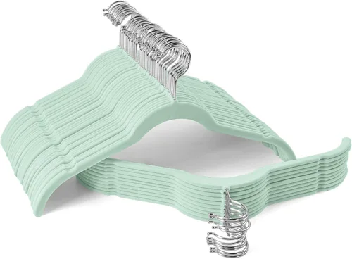 Miniatura 23 de Sishynio Perchas de terciopelo prémium para camisas, paquete de 30 unidades, antideslizante con gancho giratorio de 360°, colgador delgado flocado