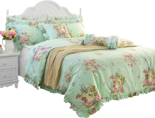 Miniatura 15 de FADFAY Juego de funda de edredón con estampado floral de roseta, juego de ropa de cama de encaje con volantes para niñas, 3 piezas, tamaño individual