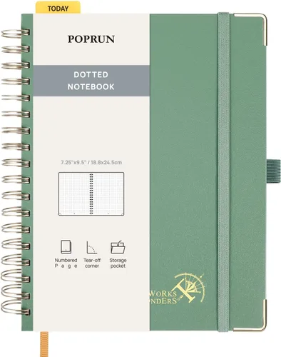 Miniatura 33 de POPRUN - Cuaderno de notas con espiral y puntos, diario A5 de 5.75" x 8.25", papel grueso de 120 gsm, 141 páginas numeradas, tapa dura para hombres