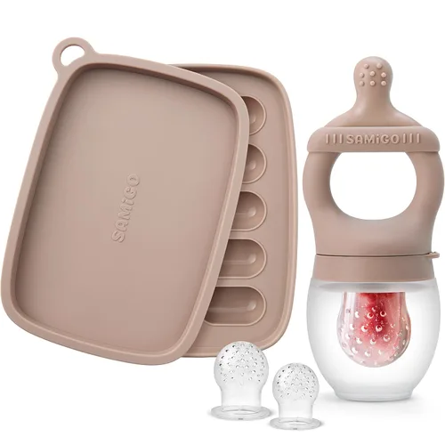 Miniatura 12 de SAMiGO Alimentador de frutas para bebés y moldes para paletas de leche materna, mordedor de frutas de silicona, chupete para aliviar la dentición