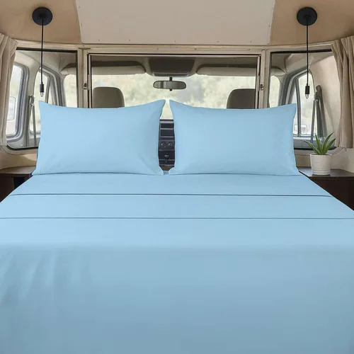 Ready To Rest Juego de sábanas olímpicas tamaño Queen de 4 piezas, color azul claro, se adapta a colchones de 66 x 80 pulgadas con bolsillos de 15