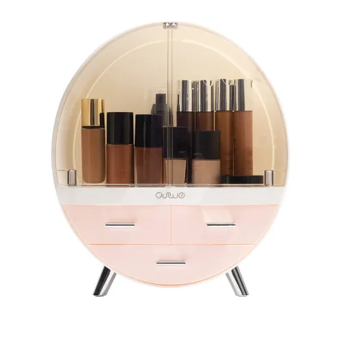 Miniatura 10 de Elegante caja organizadora de maquillaje a prueba de polvo, organizador de cosméticos mediano impermeable con cajones para cuidado de la piel