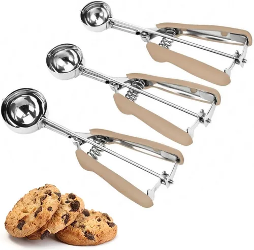 Miniatura 12 de Juego de Cuchara de Galletas, 3 Piezas Cuchara de Helado, Juego de 3 Cucharas de Galletas para Hornear, Cuchara de Galletas de Acero Inoxidable 18/8