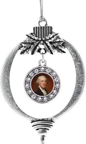 Miniatura 78 de Inspired Silver - Bonita bandera estadounidense - Adorno de Navidad plateado - Adorno de árbol de Navidad con dije circular con circonita cúbica