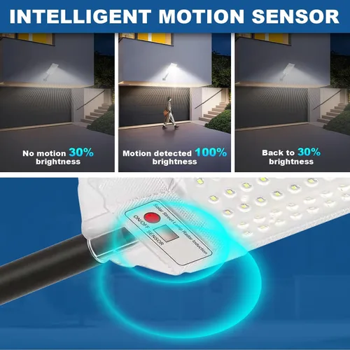 Miniatura 3 de Paquete de 2 farolas solares blancas, luz solar impermeable para exteriores con sensor de movimiento, luz de inundación con control remoto