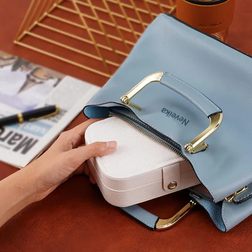 Miniatura 5 de Joyero de viaje, organizador de joyas pequeño de piel sintética para mujeres y niñas, mini estuche de viaje portátil de doble capa, cajas