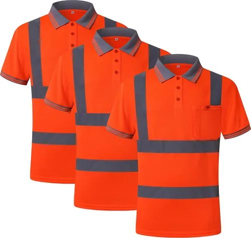 Miniatura 4 de JKSafety Paquete de 3 polos de seguridad de alta visibilidad para trabajo diario, construcción para hombres y mujeres, polos de construcción