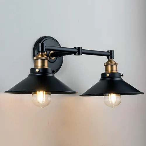 Miniatura 2 de Linea di Liara Andante - Lámpara de tocador de baño con 2 luces, industrial, dorada y negra mate, lámpara sobre espejo, luces de tocador de casa
