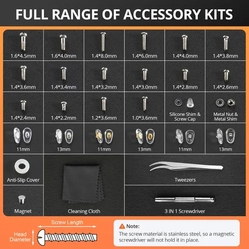 Miniatura 6 de JOREST Kit de reparación de gafas, herramienta de reparación de gafas de sol/gafas que incluye tornillos pequeños, almohadillas de nariz