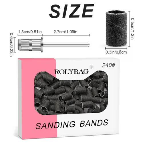 Miniatura 4 de Bandas de lijado para taladro de uñas, banda de lijado de grano 240 que incluye 100 bandas de lijado de grano fino y 2 brocas de mandril