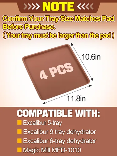 Miniatura 5 de Aulock 4 hojas deshidratadoras de alimentos de silicona con borde, compatibles con bandejas Cosori de 12" x 11", forro de bandeja cuadrado