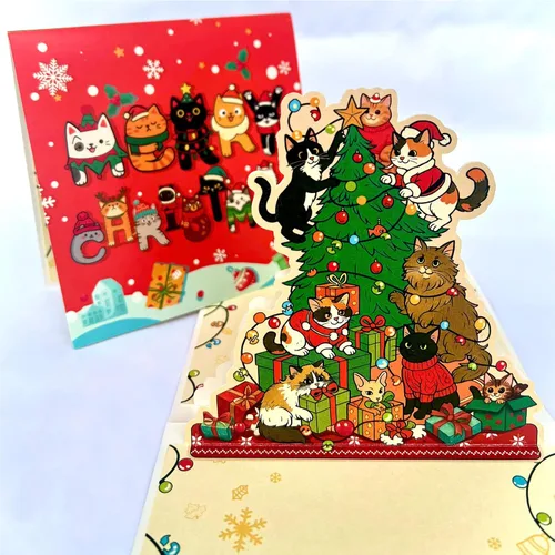 Miniatura 10 de Tarjeta de cumpleaños de gato negro, tarjeta desplegable 3D con sobre, tarjeta de felicitación de feliz cumpleaños para amantes de los gatos