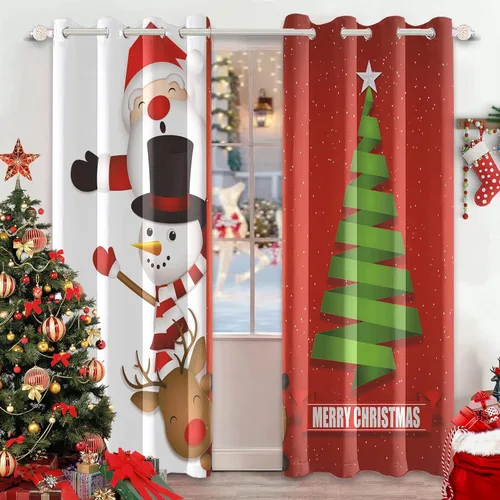 Miniatura 12 de AWERT Cortinas de Navidad con Bolas Vibrantes para Sala de Estar, Cortinas Opacas de Navidad Juego de 2 Paneles, Ojales de Acero Inoxidable Plateado