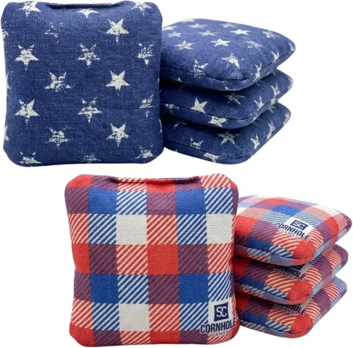 Miniatura 13 de Bolsas Profesionales de Cornhole de Doble Cara - 16 oz 6x6 con Relleno de Resina Premium - Bolsas de Frijoles Pro de Torneo Oficial Rojo/real