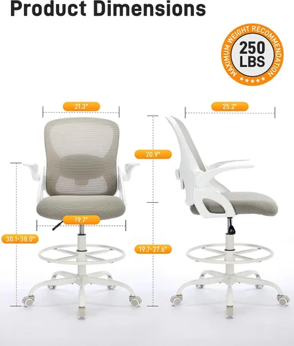 Miniatura 2 de LukkDys Silla de dibujo con respaldo multiajustable 4D, silla de oficina alta de 19.7 a 27.6 pulgadas de altura, silla de escritorio ergonómica
