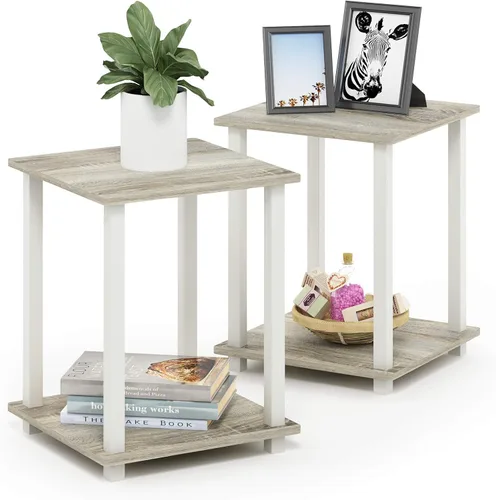 Miniatura 23 de Furinno SIMPLISTIC - Juego de 2 mesas auxiliares, mesa de 2 niveles, mesita de noche, mesita, mesa de luz, fácil montaje, para sala de estar, Roble
