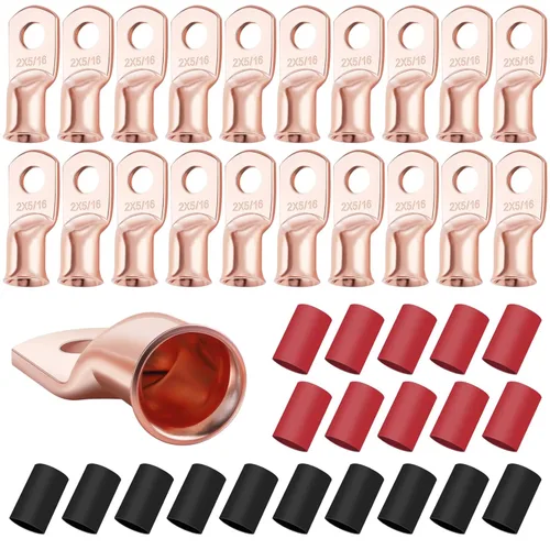 Miniatura 33 de XHF 10 piezas terminales de batería de servicio pesado 1/0 AWG-1/2 con tubo termorretráctil 3:1, terminales de anillo, extremos de cable de batería
