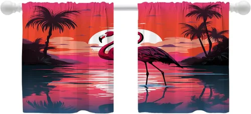 Miniatura 133 de Shrahala Floral Abstract Design Blackout Curtain Tiers, Minimalist Flower Illustration Kitchen Valance Light Blocking Tier Drapes with Rod Pocket, 2