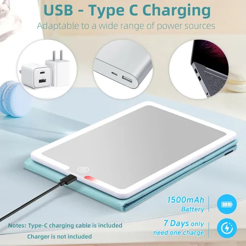 Miniatura 5 de Espejo de maquillaje de viaje con luces, espejo cosmético con luz LED con funda de piel sintética, batería recargable de 1500 mAh, 3 modos de luz