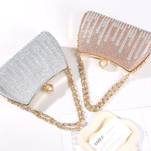 Miniatura 7 de Dreubea Bolso de noche con diamantes de imitación para mujer con cadena brillante