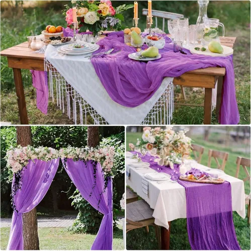 Miniatura 2 de Paquete de 8 caminos de mesa de gasa morada de 10 pies, camino de mesa de tela de queso de gasa de 35 x 120 pulgadas, romántico, bohemio, para boda