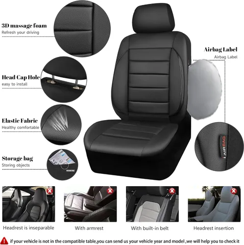 Miniatura 3 de CAR PASS Fundas de Asiento de Cuero Juego Completo Universal Resistente al Agua Soporte Trasero de Espuma 3D, Comodidad de Lujo Automotriz 5 Fundas