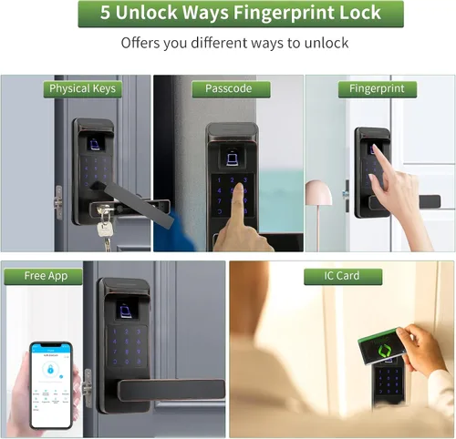 Miniatura 3 de Cerradura inteligente para puerta, resistente 5 en 1, cerradura de puerta de entrada sin llave, bloqueo de teclado digital con control completo