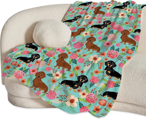 Miniatura 4 de Jinflower Manta de Perro Salchicha Bonito Patrón de Perro Salchicha Manta de Tiro para Niñas Niños Adultos Súper Suave Cálida Acogedora Manta