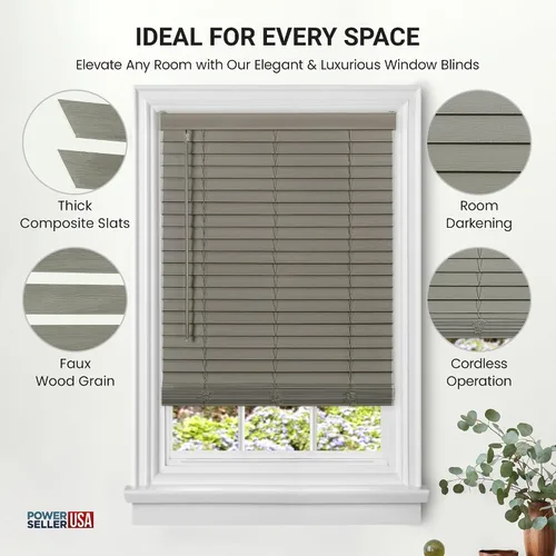 Miniatura 3 de PowerSellerUSA Persianas sin cordones, privacidad y oscurecimiento de la habitación, mini persiana de madera sintética de 2 pulgadas, tratamiento