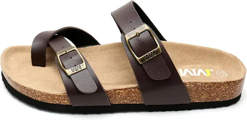 Miniatura 3 de Women's Cork Footbed Sandals - Cow Suede Slide Sandals for Women Toe Loop with Adjustable Strap Buckle Open Toe Beach Sandals