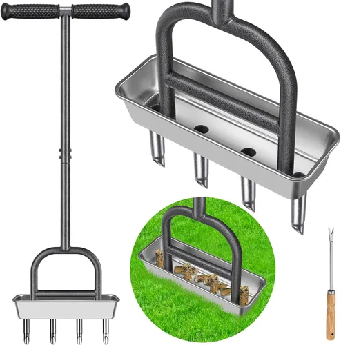 Miniatura 8 de Herramienta aireadora de extracción de césped, aireador de enchufe manual de 4 núcleos de acero inoxidable para aireación de patio y césped