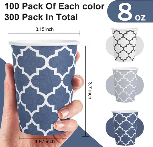 Miniatura 2 de Clawsoff Paquete de 300 Vasos de Papel de 8 oz, Vasos de Café Desechables de 8 OZ Coloridos para Bebidas Calientes/Frías para Oficina Fiesta Hogar