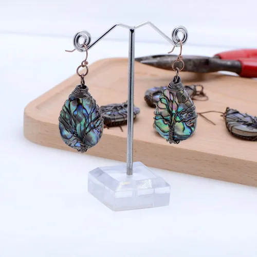 Miniatura 3 de Pendientes colgantes de concha de abulón en forma de lágrima para mujer
