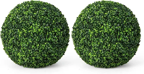 Miniatura 10 de Goplus 2 bolas topiarias artificiales de 15.7 pulgadas, bolas redondas de boj de imitación para exteriores, esferas de jardín decorativas